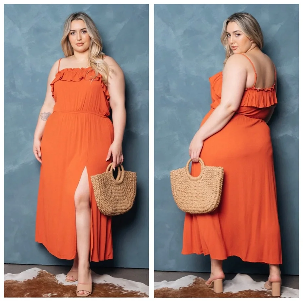 Rust Ruffle Maxi Dress Plus Size - Picture 1 of 1